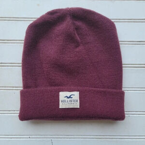 Hollister Beanie Hat Cap Red White Knit Cuffed Adult Mens Stretch Fit Casual